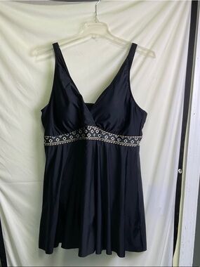 BloomChic Surplice Bodice Swim Dress with Decorative Band